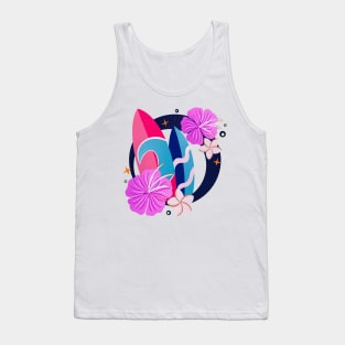 Retro surfboards badge - pink and navy blue Tank Top